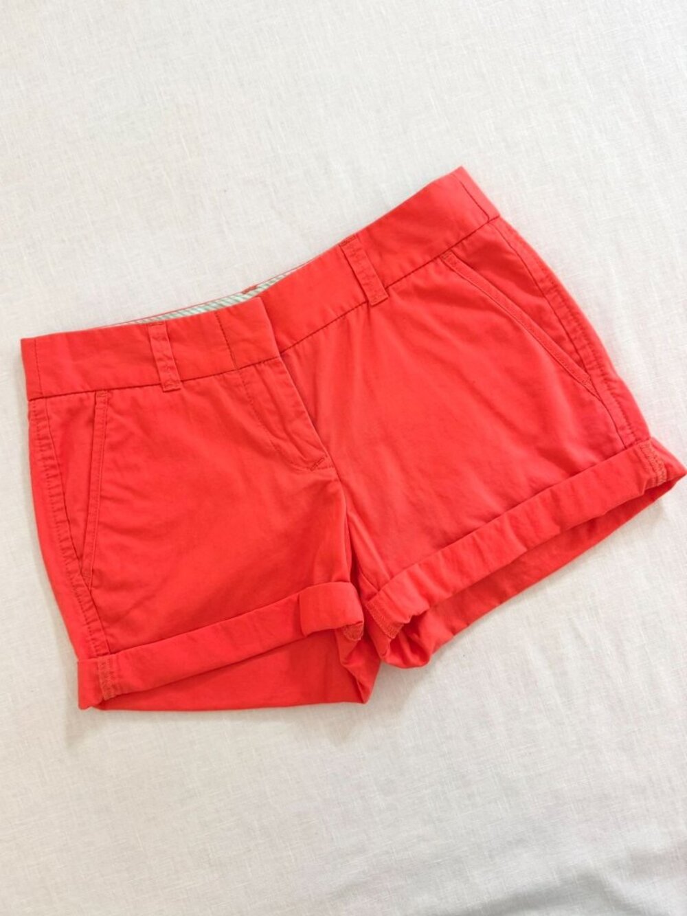 J Crew Shorts Size 00 Bright Coral Chino Cotton Cuffed Casual Summer